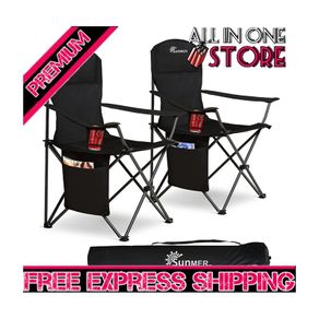 Set of 2 Folding Camping Chairs, Extra-Wide Lightweight Outdoor Chairs with Armrests, Cup Holder and a Side Pocket, 120kg Capacity per Chair MULTIPLE COLOURS AVAILABLE (FREE SHIPPING)