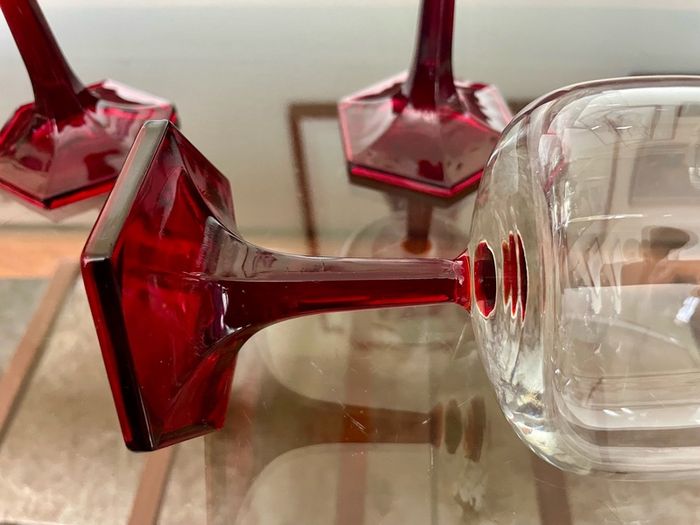 Vintage Luminarc Ruby Red Wine Glass Hexagonal Base Made in France