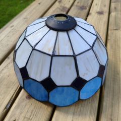 Vintage Tiffany-Style Stained Glass Lampshade  Mediterranean Blue & Cream