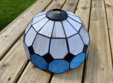 Vintage Tiffany-Style Stained Glass Lampshade  Mediterranean Blue & Cream