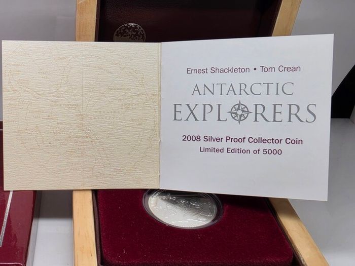 Ireland Silver Proof 2008 Antarctic Explorers Series Ernest Shackleton and Tom Crean 5 Euro Coin in Original Holder with COA
