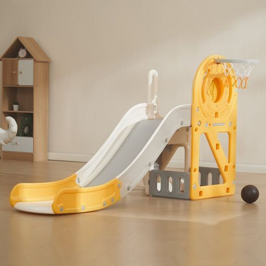 Indoor Outdoor kids Toddler garden slide  Toddler Slide, Kid Slide for Toddlers Age 1-12 w/ Climbable Ladders & Basketball Hoop & Storage Space, Indoor Outdoor Slide Playset for Kids Within 50kg, Toddler Playground w/ Raised Handrail