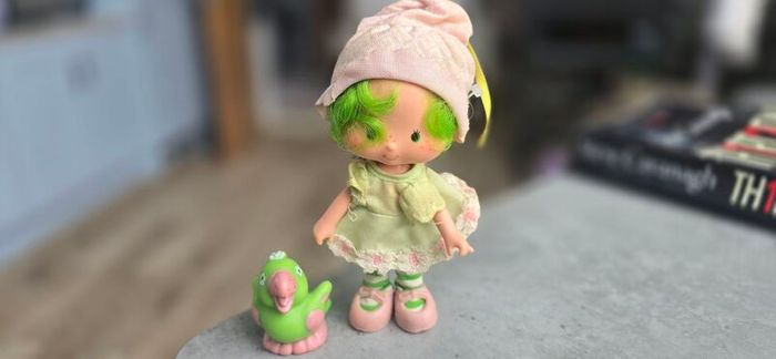 Lime Chiffon with Friend Parfait Parrot Strawberry Shortcake Doll Ccomplete outfit HTF AGC Kenner A.G.C same era as MLP G1 My Little Pony