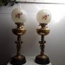Pair of Victorian brass oil lamps converted to electrics Image 2
