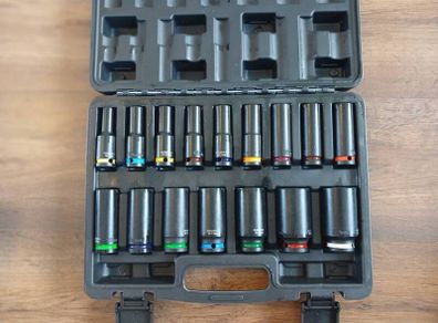 New 16pcs Colour Coded 1/2" square drive deep impact hex sockets