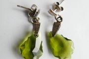 Vintage Sterling Silver 925 Dark Green Crystal Earrings, Olive Swarovski Earrings 2,9g