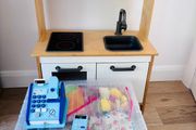 IKEA Duktig Play Kitchen + Huge Box of Wooden Food &amp; Accessories