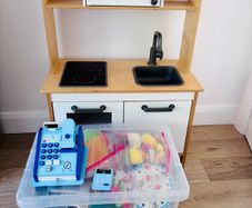 IKEA Duktig Play Kitchen + Huge Box of Wooden Food & Accessories
