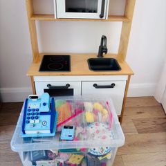 IKEA Duktig Play Kitchen + Huge Box of Wooden Food & Accessories