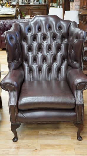 Pair of Vintage Leather Chesterfield Wingback Armchairs