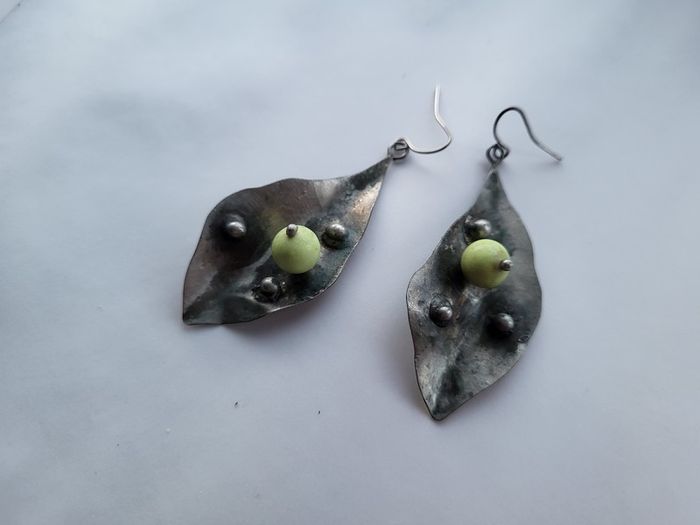 Handmade leaf shaped earrings, silver hooks, leaves earrings