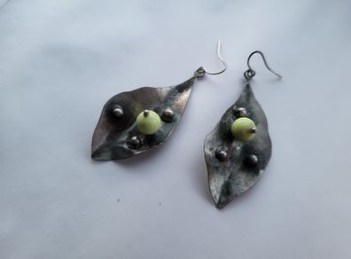 Handmade leaf shaped earrings, silver hooks, leaves earrings