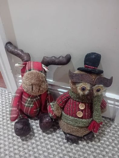 2 x carraig donn christmas ornaments owl and reindeer