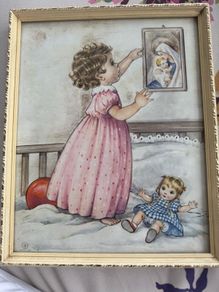 Framed Vintage 1950's Nursery Picture - Girl