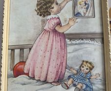 Framed Vintage 1950's Nursery Picture - Girl