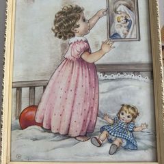 Framed Vintage 1950's Nursery Picture - Girl