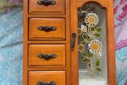 Vintage Wooden &amp; glass jewelry box