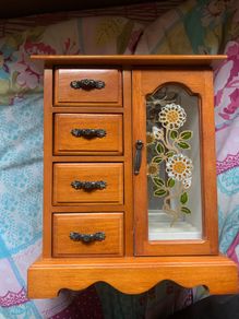 Vintage Wooden & glass jewelry box
