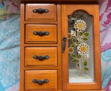 Vintage Wooden & glass jewelry box