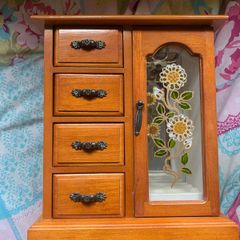 Vintage Wooden & glass jewelry box