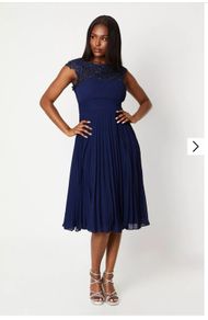 Coast navy pleated lace inserts dress occasion wedding communion party 14 brand new