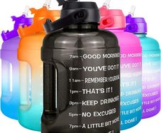 Motivational Water Bottle 2.2L - Large Capacity Water Jug with Straw & Time Marker & BPA Free Ensure Enough Water-Drinking Throughout The Day (Black, 2.2L)