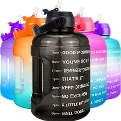 Motivational Water Bottle 2.2L - Large Capacity Water Jug with Straw & Time Marker & BPA Free Ensure Enough Water-Drinking Throughout The Day (Black, 2.2L)