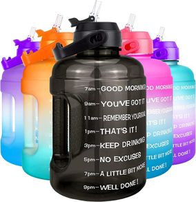 Motivational Water Bottle 2.2L - Large Capacity Water Jug with Straw & Time Marker & BPA Free Ensure Enough Water-Drinking Throughout The Day (Black, 2.2L)