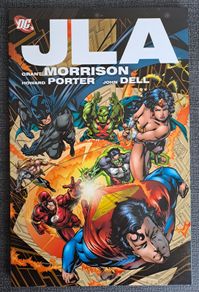 JLA Vol 1 graphic novel. By Grant Morrison and Howard Porter. DC Comics/Justice League