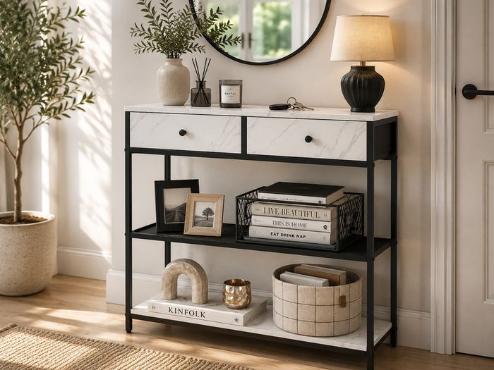 Console Table Vintage Brown-Black Narrow or Marble White