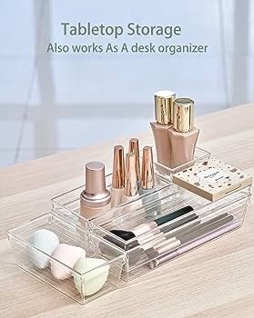 NEW SALE | 14 Pcs Kitchen Drawer Organiser Storage Trays for Makeup Bedroom Office, Desk Versatile, Plastic, Clear