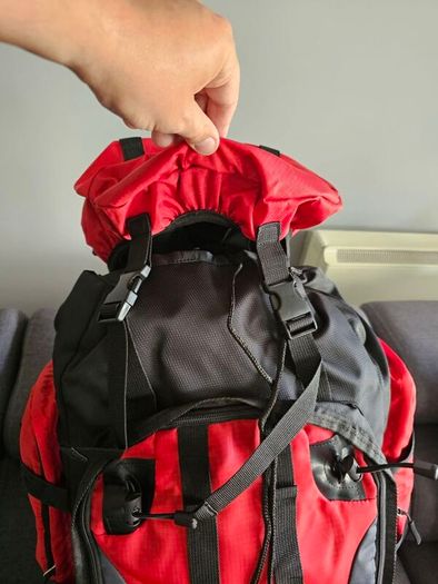 90 L Hiking backpack. Trekking backpack. Camping backpack. Red.