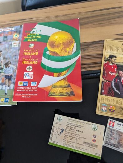Huge 1990 80s vintage liverpool and some vintage Ireland soccer gear signed gear etc