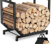 Metal Firewood Log Holder, U-Shaped Firewood Rack with Carrying Holer and Stable Base, Indoor Outdoor Fireplace Wood Storage Shelf for Fireside Patio Garden(U-shape) (17x20.8x13inches)