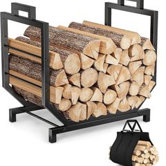 Metal Firewood Log Holder, U-Shaped Firewood Rack with Carrying Holer and Stable Base, Indoor Outdoor Fireplace Wood Storage Shelf for Fireside Patio Garden(U-shape) (17x20.8x13inches)