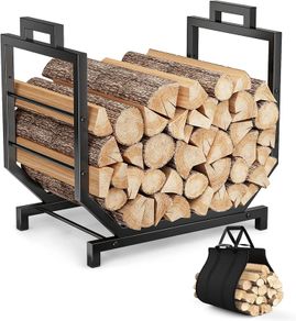 Metal Firewood Log Holder, U-Shaped Firewood Rack with Carrying Holer and Stable Base, Indoor Outdoor Fireplace Wood Storage Shelf for Fireside Patio Garden(U-shape) (17x20.8x13inches)