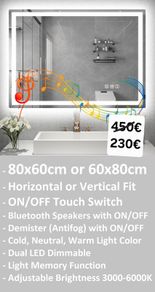 LED Bathroom Mirror Speakers Antifog Dual LED