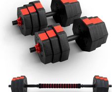 Adjustable Dumbbell Set - 20kg Total Weight with Non-Rolling Design, Adjustable Weights & Comfortable Grip - Training Equipment for Versatile Workouts at Home & Gym - Unisex (Black & Red)