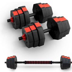 Adjustable Dumbbell Set - 20kg Total Weight with Non-Rolling Design, Adjustable Weights & Comfortable Grip - Training Equipment for Versatile Workouts at Home & Gym - Unisex (Black & Red)