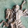 Vintage Aluminum Warrior Killing The Dragon Horseman Fighting With Dragon Reliev Figurine 9" X 7,5" Image 4