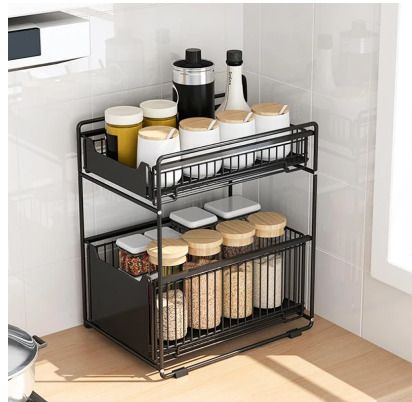 BRAND NEW Under The Kitchen Sink Storage Rack Drawer Type Can Be Pushed And Pulled Under The Cabinet Telescopic Double Shelf