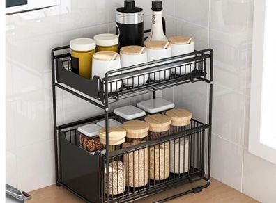 BRAND NEW Under The Kitchen Sink Storage Rack Drawer Type Can Be Pushed And Pulled Under The Cabinet Telescopic Double Shelf
