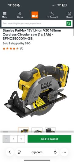 Stanley FatMax 18V Li-ion V20 165mm Cordless Circular saw (1 x 2Ah) - SFMCS500D1K-GB