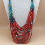 Multi-Strand Tribal Necklace Red Coral, Turquoise Howlite & Lapis Beads Image 7