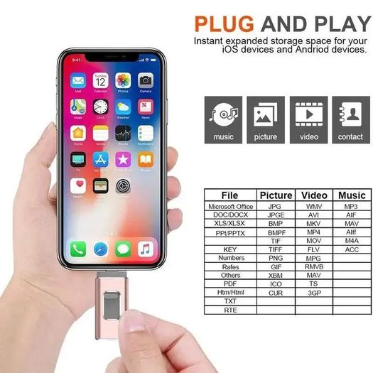 Easy Flash RQW-01B 3 In 1 USB 2.0 & 8 Pin & Micro USB 64GB Flash Drive Rose Gold