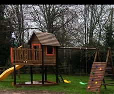 Pirate Ship tower with slide, swings, climbing