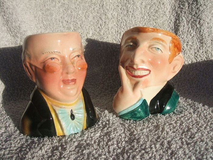AVON WARE (Avon Art Pottery, Staffordshire) - a pair of vintage character jugs of Mr. Pickwick and Uriah Heep (Dicken's characters). c.1950's
