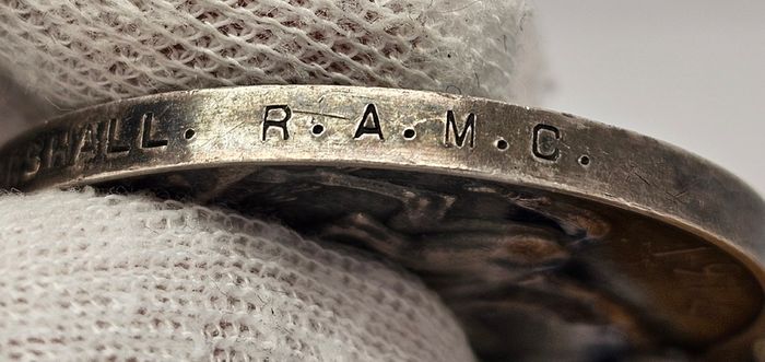WWI 1914-1918 Silver Medal 112314 PTE. F. W. MARSHALL R. A. M. C. 33.7 Grams Sterling Silver