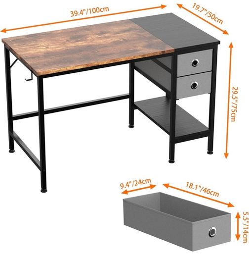 Computer Desk, Office Work Desk for student and worker, Writing Desk with drawer and Headphone Hook, Laptop Table with shelves, Modern Style Desks for Bedroom, Home, Office 100x50x75cm (FREE POSTAGE)