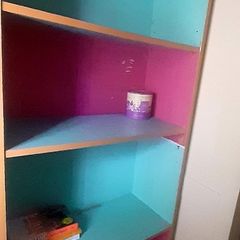 Kids bookcase dyed pink and blue, 5 compartments